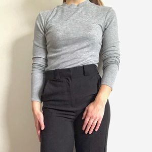 Ribbed Gray Mock Neck shirt - Twik